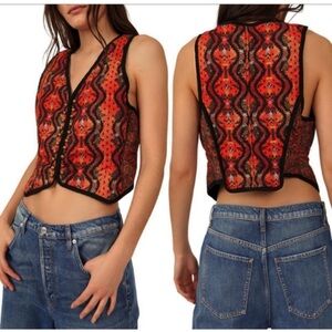 Small, Medium - FREE PEOPLE - Gemini Orange Black Vest Bronze Buttons Tribal NEW